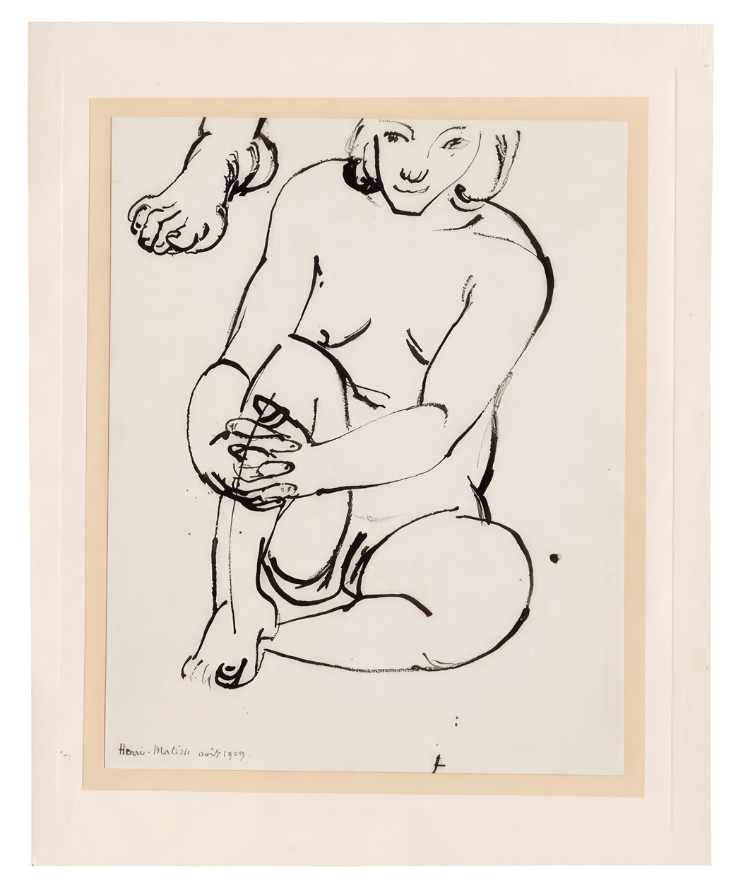 Sitzender weiblicher Akt, ein Knie haltend, mit Skizze eines Fußes von Henri Matisse