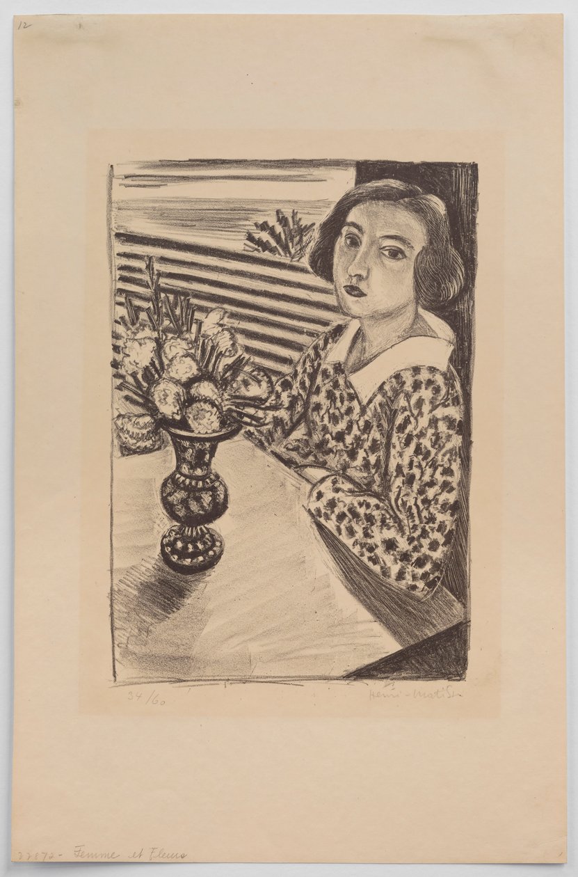 Sitzendes junges Mädchen mit einem Blumenstrauß von Henri Matisse