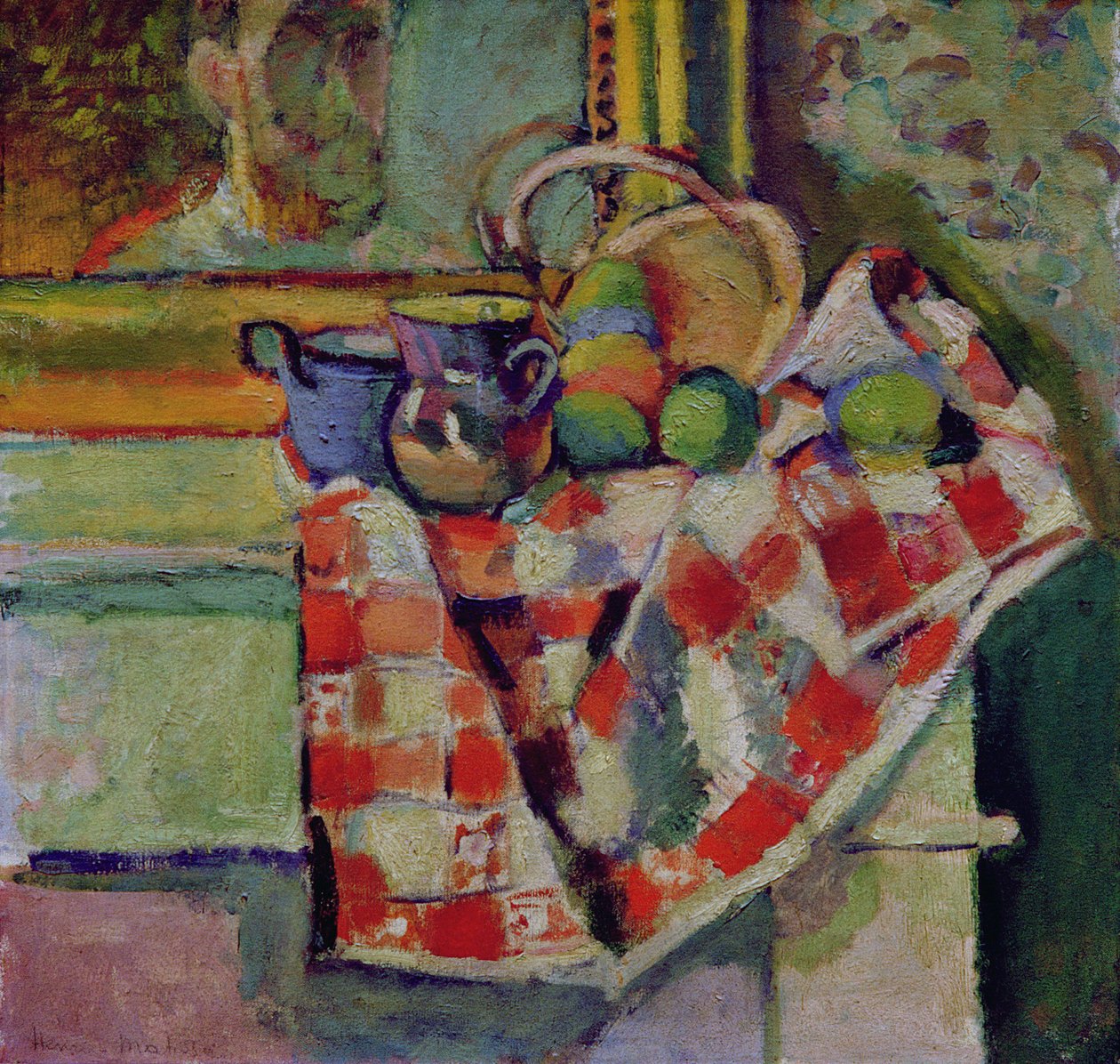 Stillleben mit kariertem Tischtuch, um 1903 von Henri Matisse