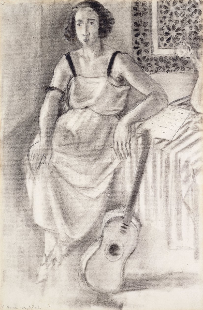 Frau sitzt mit einer Gitarre, um 1921-23 von Henri Matisse