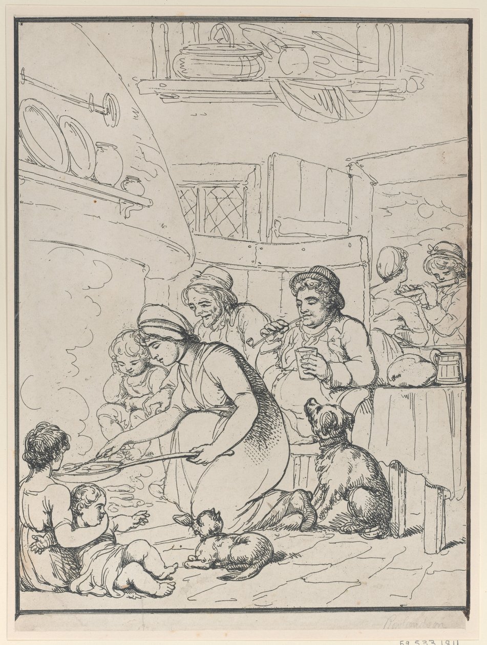 Bauern mit Kaminfeuer, 1799 von Henri Merke