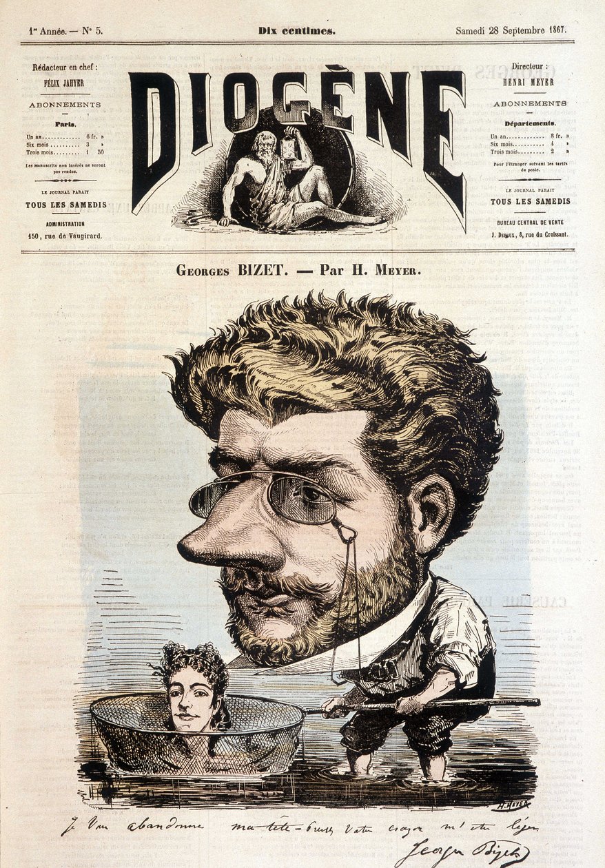 Porträt von Georges Bizet von Meyer - in „Diogenes“, 28.09.1867 von Henri Meyer