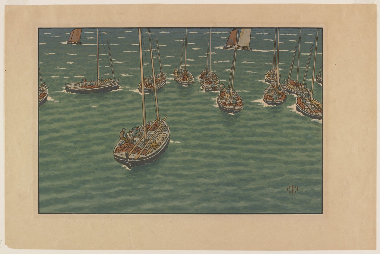 Boote vor Anker in Tréboul, Platte 5 aus "Le Beau Pays de Bretagne" von Henri Rivière