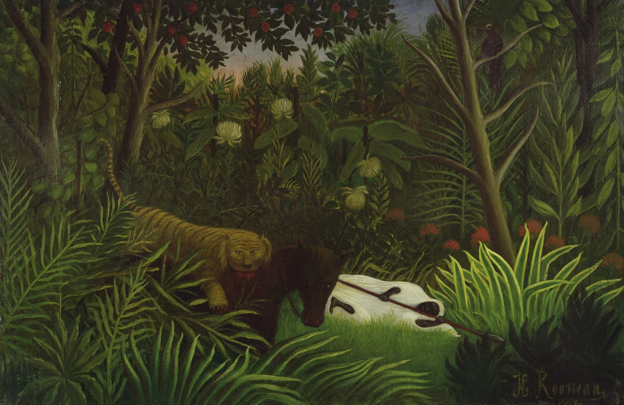 Tiger greift ein Pferd und einen schlafenden Schwarzen an von Henri Rousseau