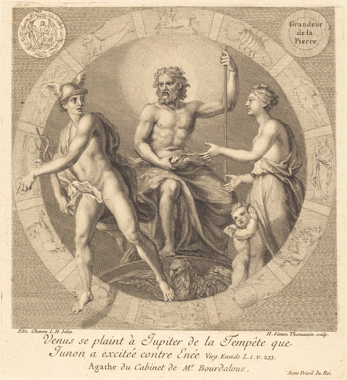 Venus beschwert sich bei Jupiter über den Sturm, den Juno gegen Aeneas entfacht hat von Henri Simon Thomassin after Elisabeth Sophie Cheron