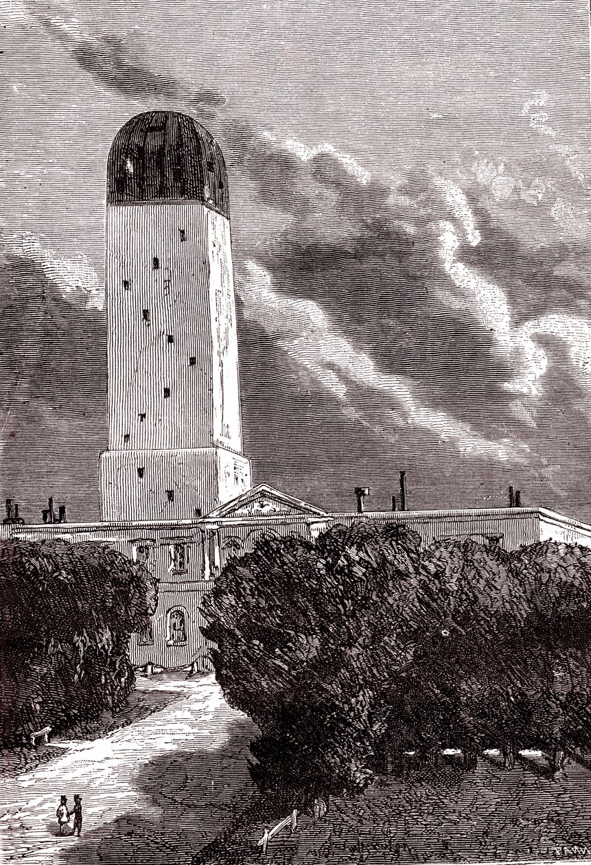 Cambridge-Observatorium, "Von der Erde zum Mond" von Jules Verne von Henri de (after) Montaut