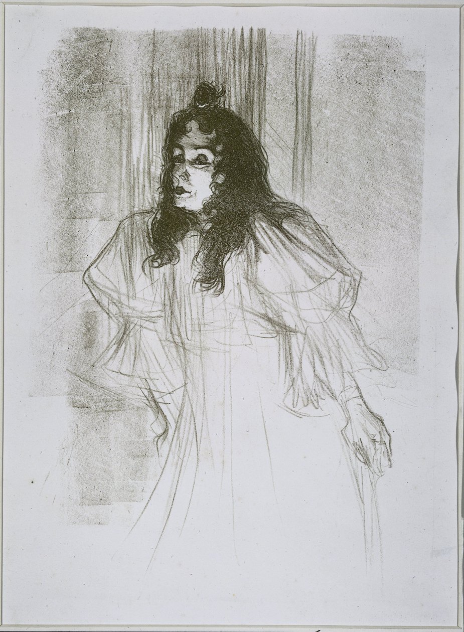 Porträt von May Belfort (May Egan) mit zwei Figuren und einem Klavier von Henri de Toulouse Lautrec (signed by artist)