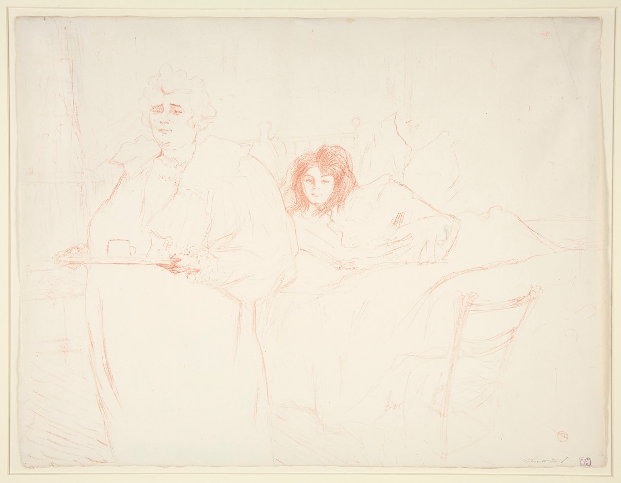 Frau mit einem Tablett, Frühstück, Madame Baron und Mademoiselle Popo (aus der Serie Elles) von Henri de Toulouse Lautrec