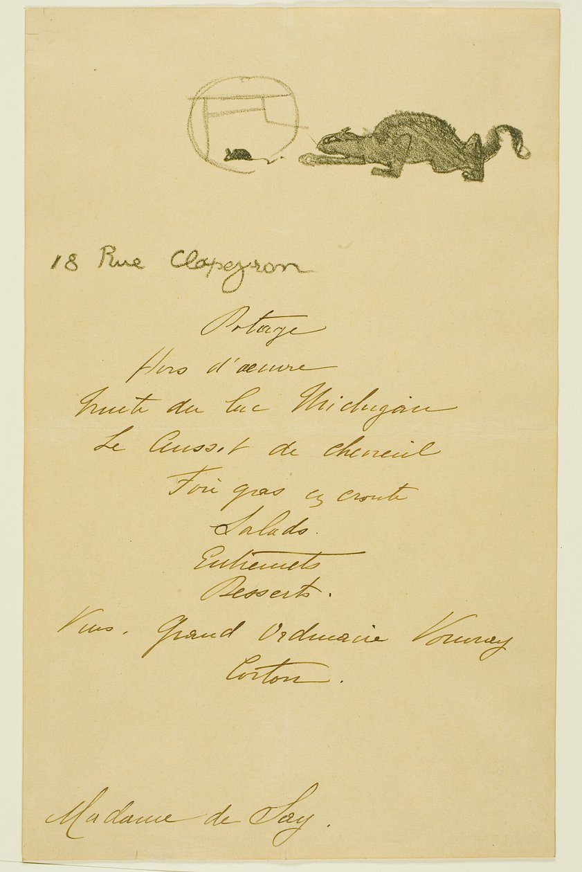 Menü für ein Abendessen gegeben von May Belfort von Henri de Toulouse Lautrec
