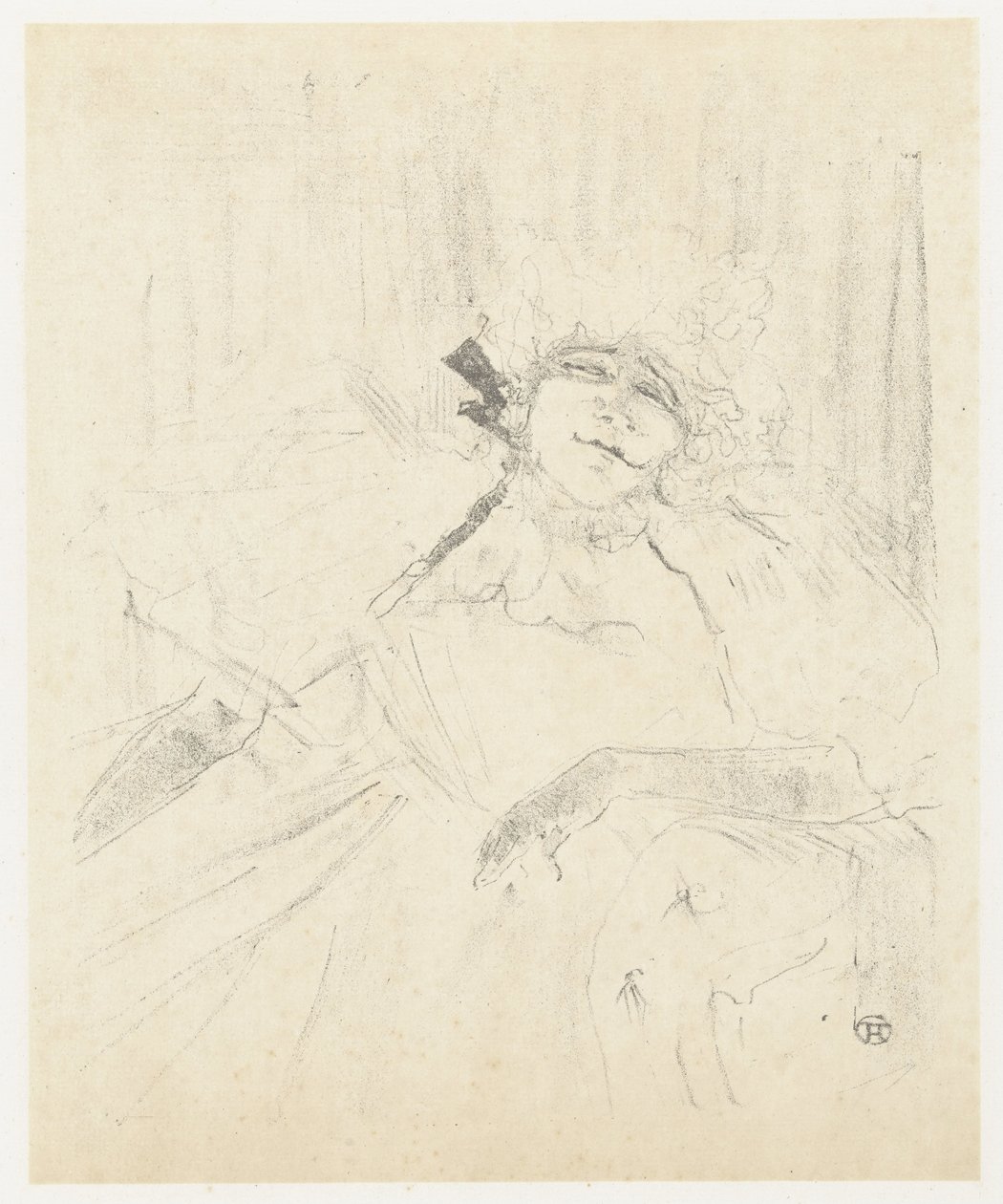 Porträt von Yvette Guilbert im Sessel auf der Bühne von Henri de Toulouse Lautrec