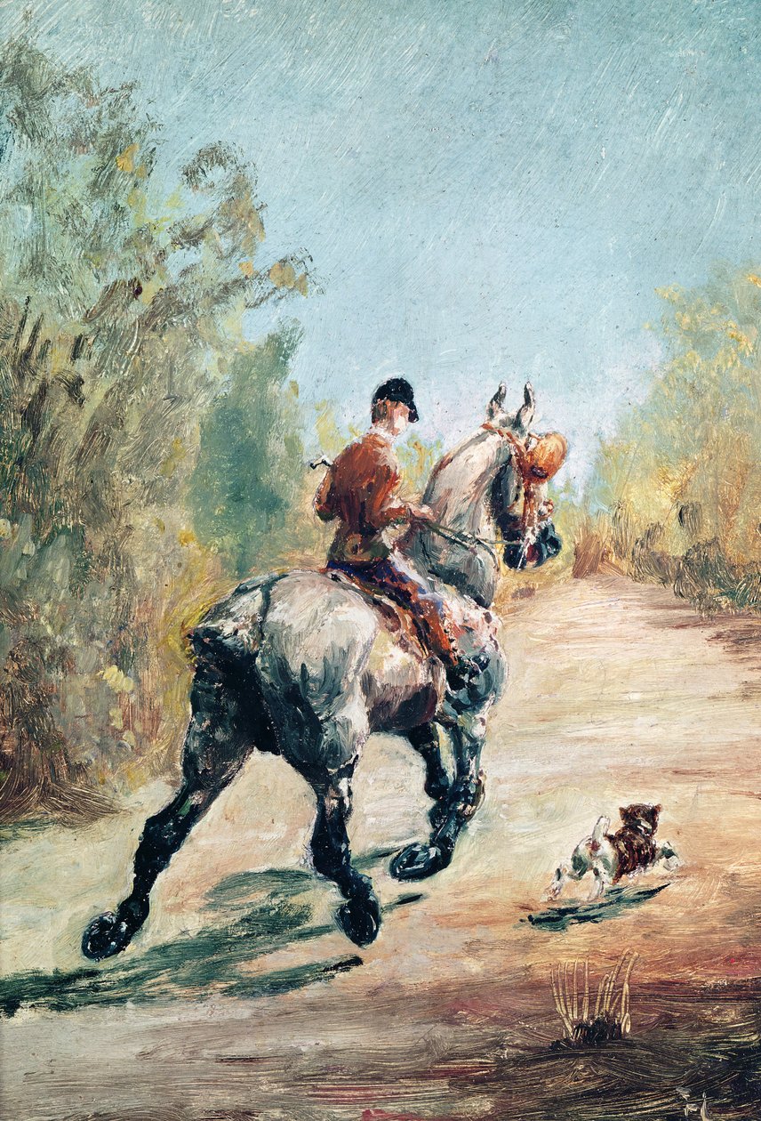 Trabender Reiter mit einem kleinen Hund, 1879 von Henri de Toulouse Lautrec