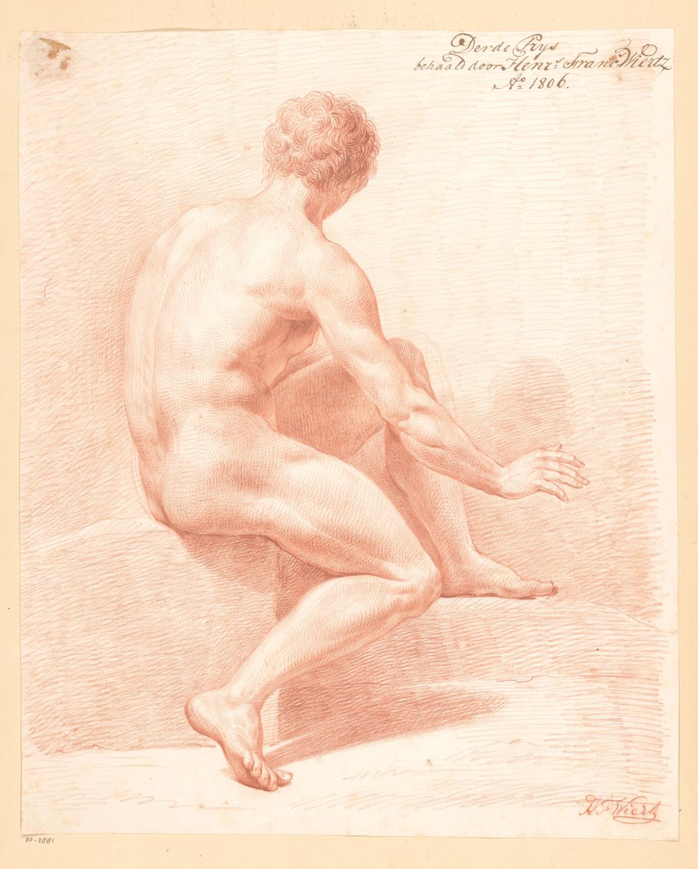 Sitzender männlicher Akt, von hinten gesehen (3. Preis 1806) von Henricus Franciscus Wiertz