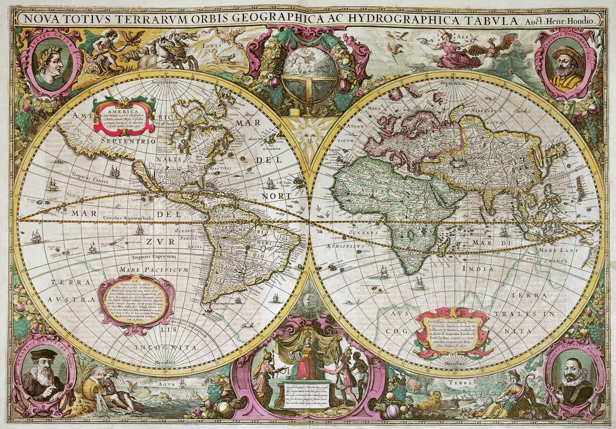 Eine neue Land- und Wasserkarte der gesamten Erde, 1630 von Henricus Hondius II