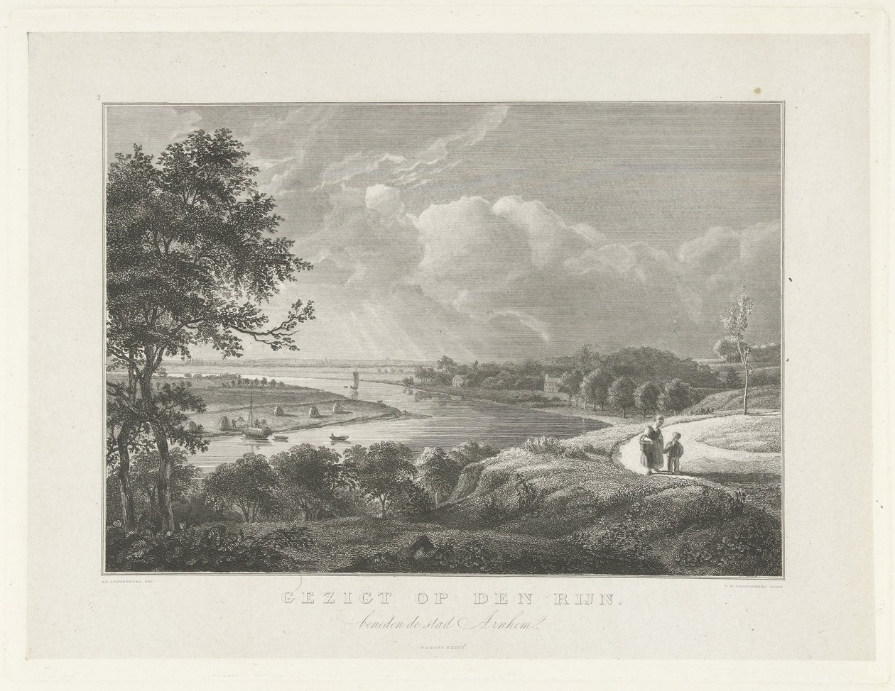 Gezicht op de Rijn beneden Arnhem von Henricus Wilhelmus Couwenberg