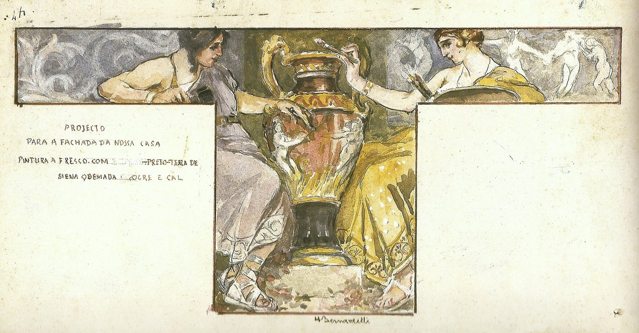 Entwurf für ein Fresko [an der Fassade des Hauses der Brüder Bernardelli] von Henrique Bernardelli