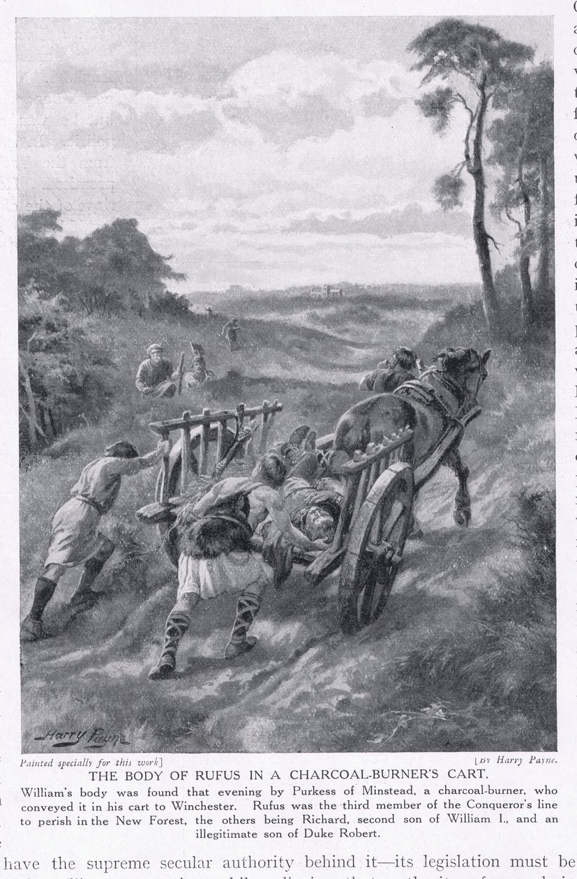 Der Körper von Rufus in einem Kohlenbrennerwagen, 1100 n. Chr., 1920er Jahre von Henry A. Payne