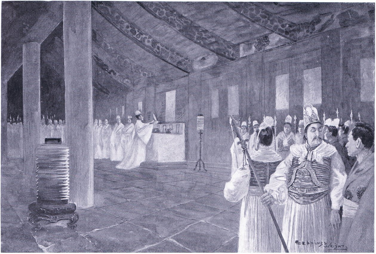 Entfernung einer Tafel aus einem Konfuzius-Tempel, 505 n. Chr. von Henry Charles Seppings Wright