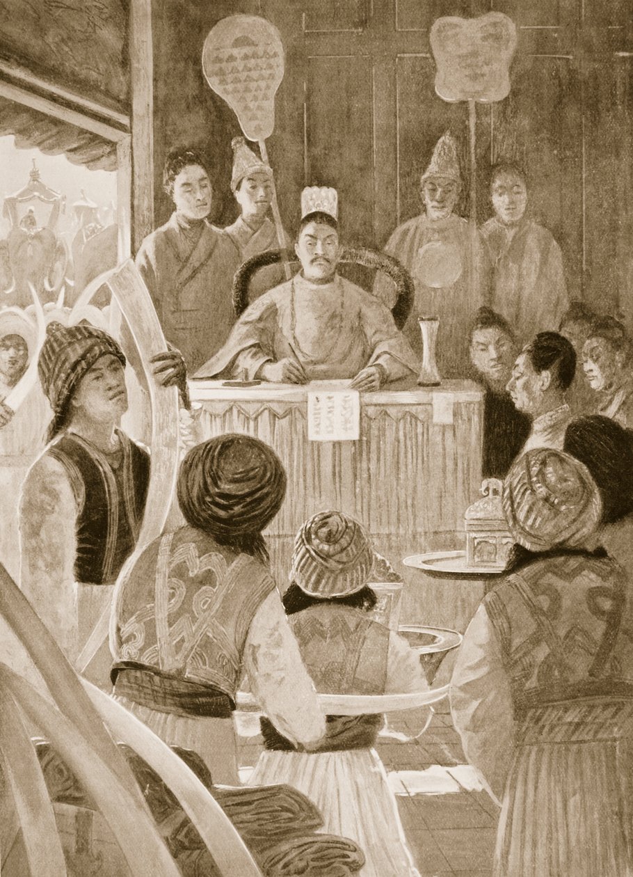Siamesische Gesandte, die dem Kaiser von China Tribut zollen, Illustration aus 