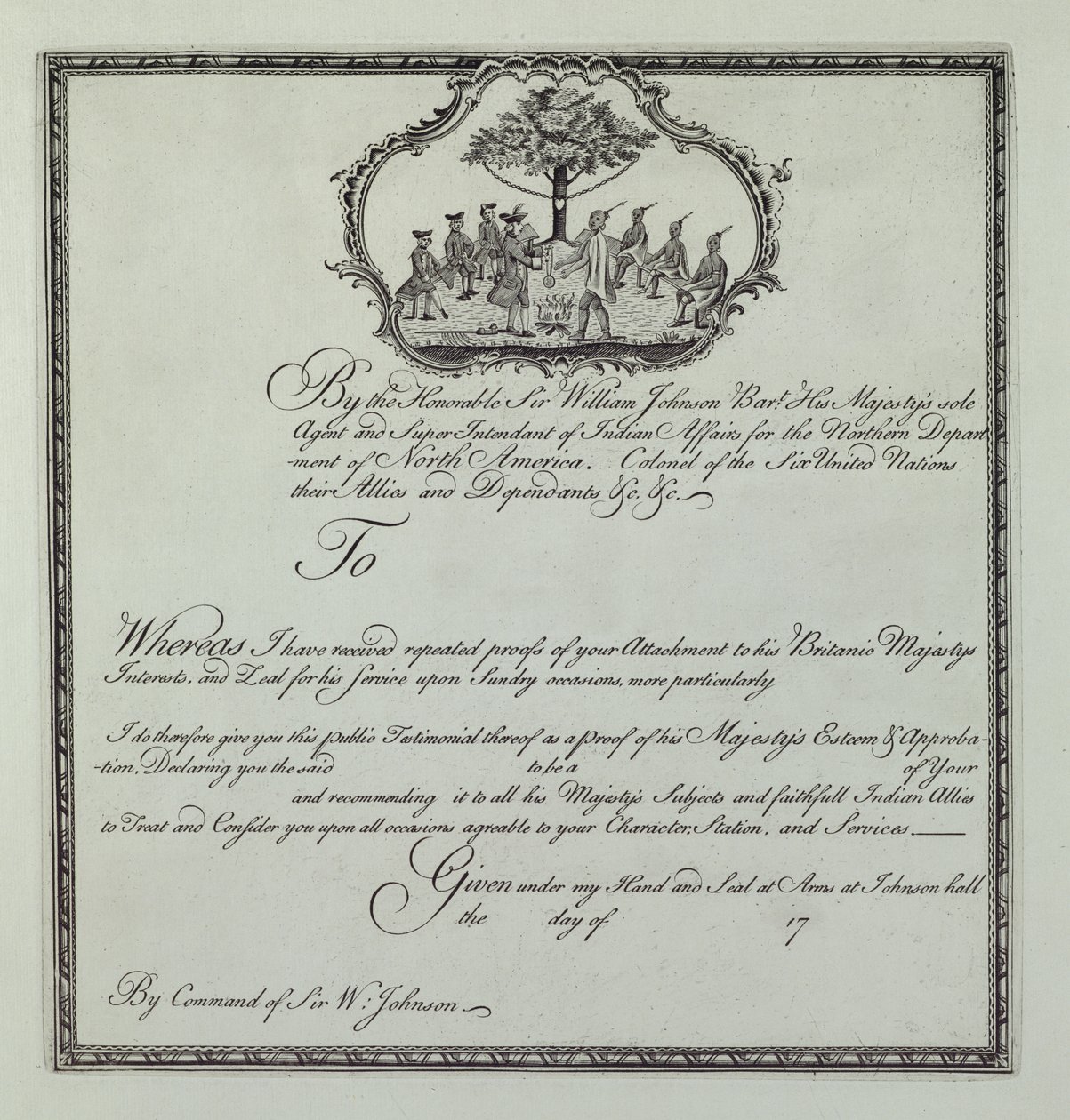 Sir William Johnsons indisches Zeugnis, ca. 1770 von Henry Dawkins