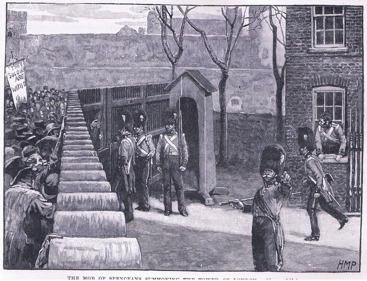 Der Mob der Spenceaner ruft den Tower of London auf, 1816 von Henry Marriott Paget