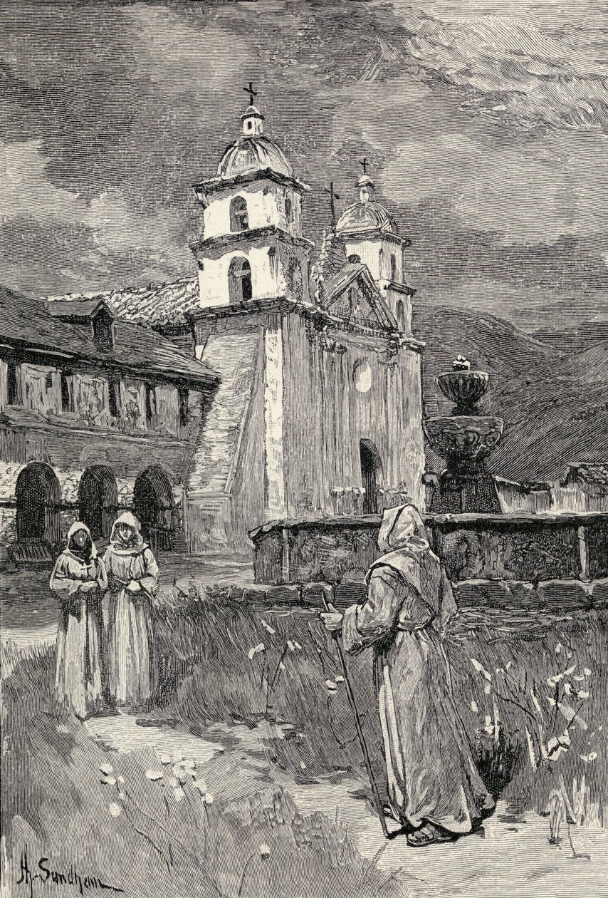 Brunnen und Mission, Santa Barbara, Kalifornien, aus 
