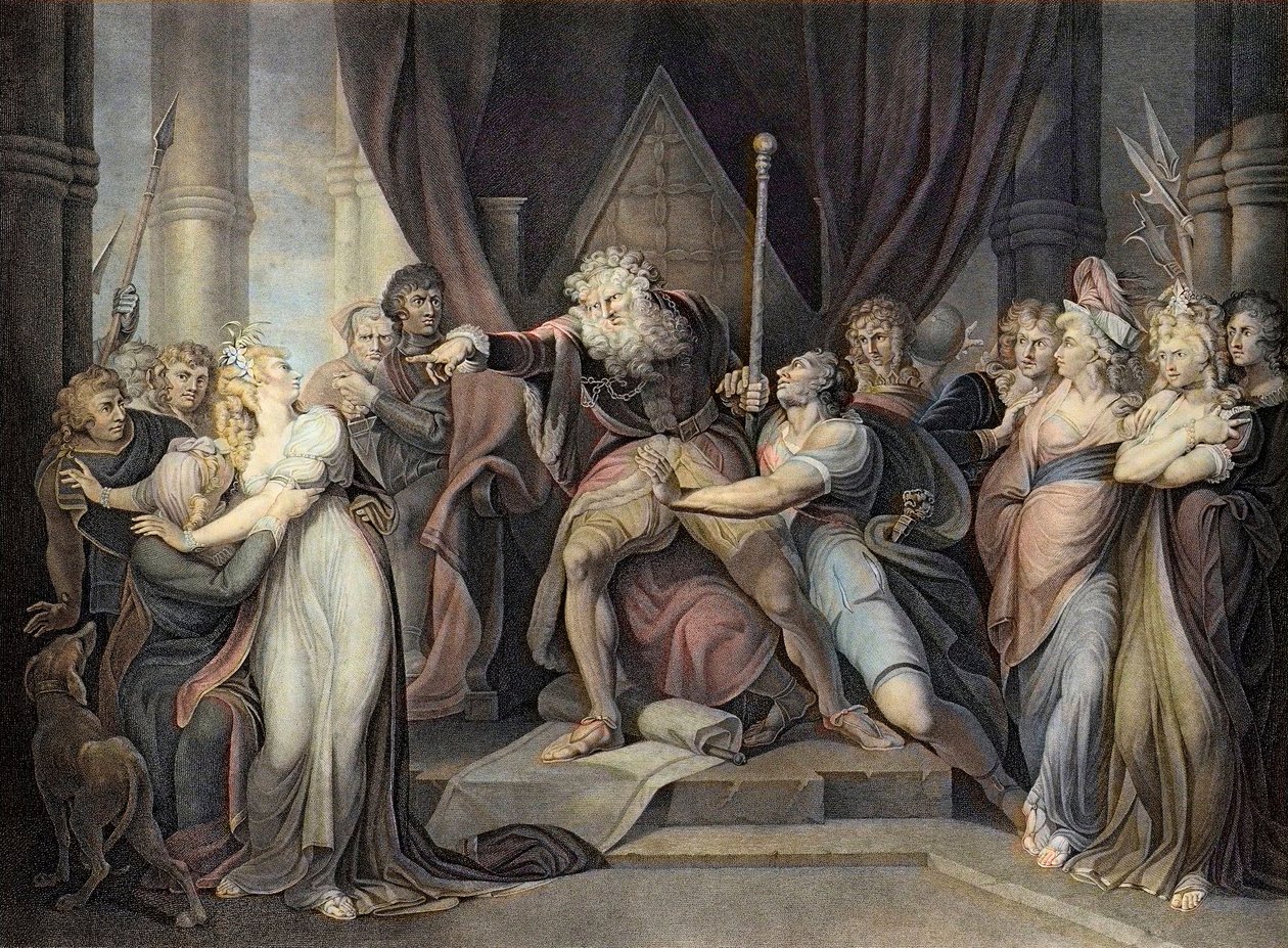 Shakespeare - König Lear - König Lear - Akt I Szene I. - König Lear verstößt seine Tochter Cordelia - Gravur nach Henry Fuseli von Henry  Fuseli