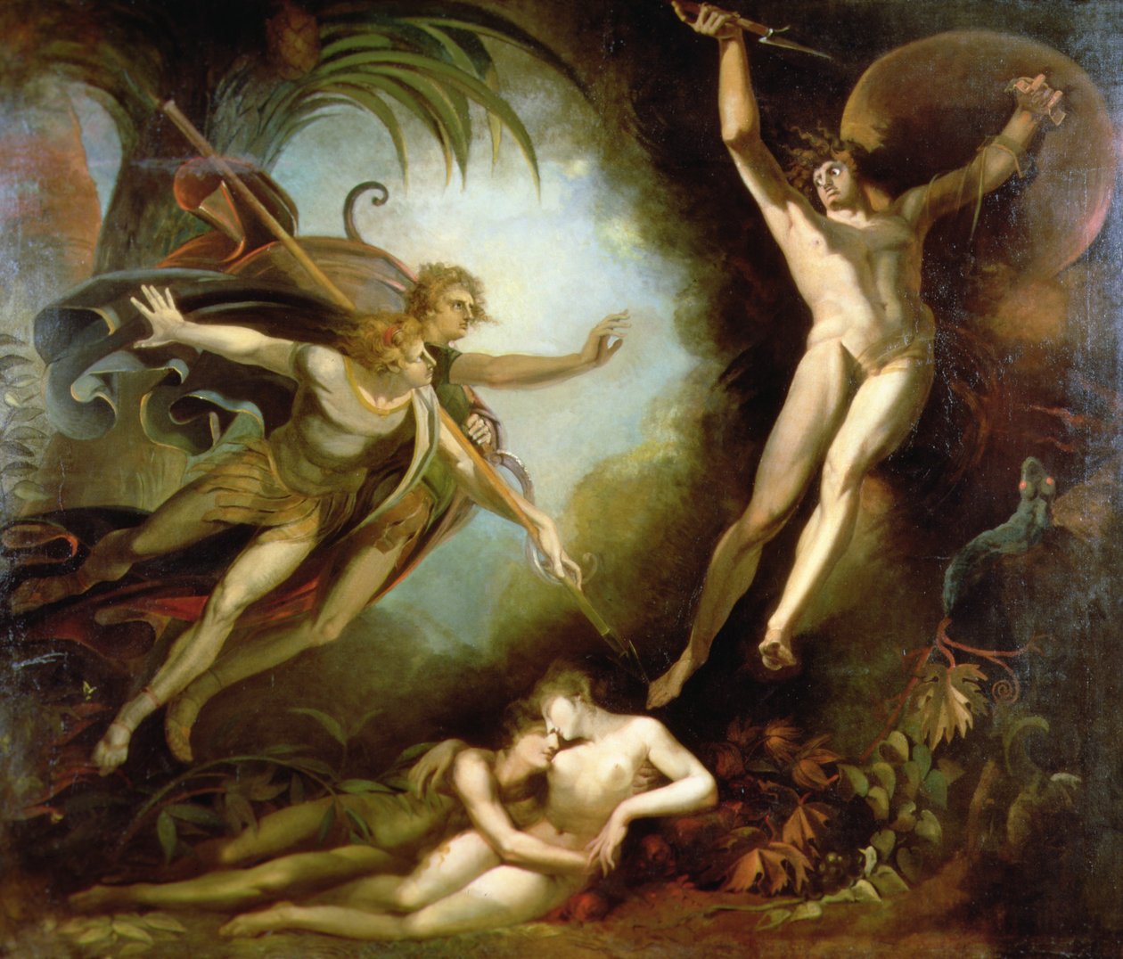 Satan erschrickt vor der Berührung von Ithuriels Lanze von Johann Heinrich Füssli