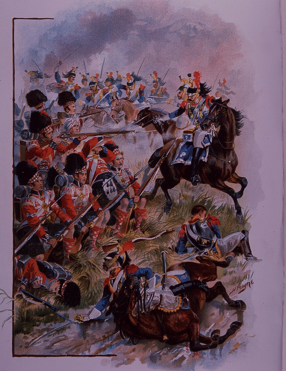 Hochlandsoldaten bilden ein Quadrat gegen die französische Kavallerie bei Quatres Bras von Henry A. Payne