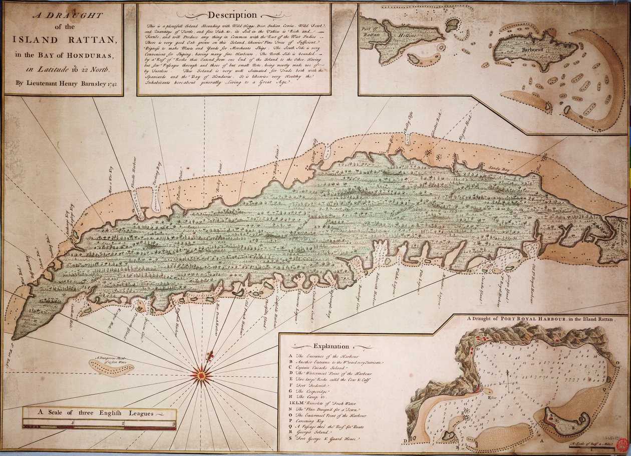 Entwurf der Insel Rattan in der Bucht von Honduras auf 16 Grad 22