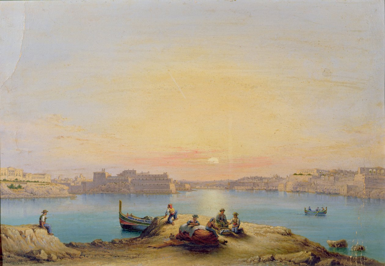 Hafen von Valetta bei Sonnenuntergang von Henry Charles Ferro