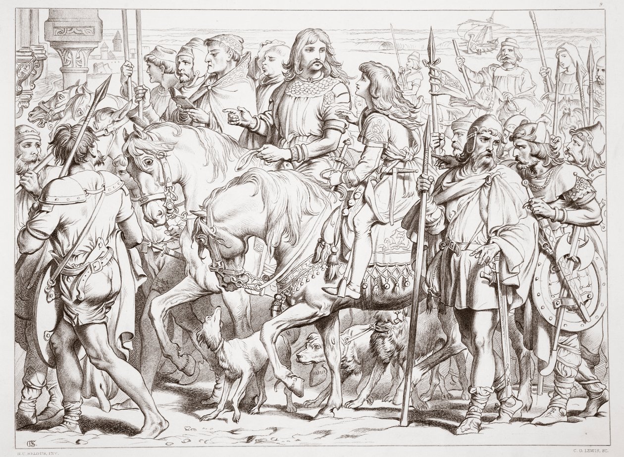 Wie Hereward die geweihte Festung von St. Bertin betritt, Illustration aus Hereward the Great von Charles Kingsley, veröffentlicht 1870, graviert von C.G. Lewis von Henry Courtney Selous