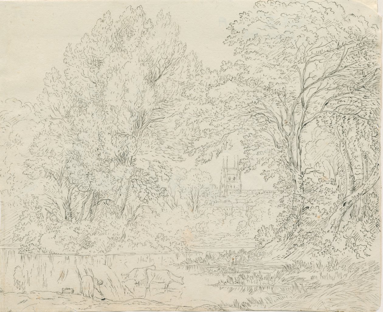 Tamworth - Ländliche Ansicht: Feder- und Tuschzeichnung, undatiert [1788-1855] von Henry Curzon Allport