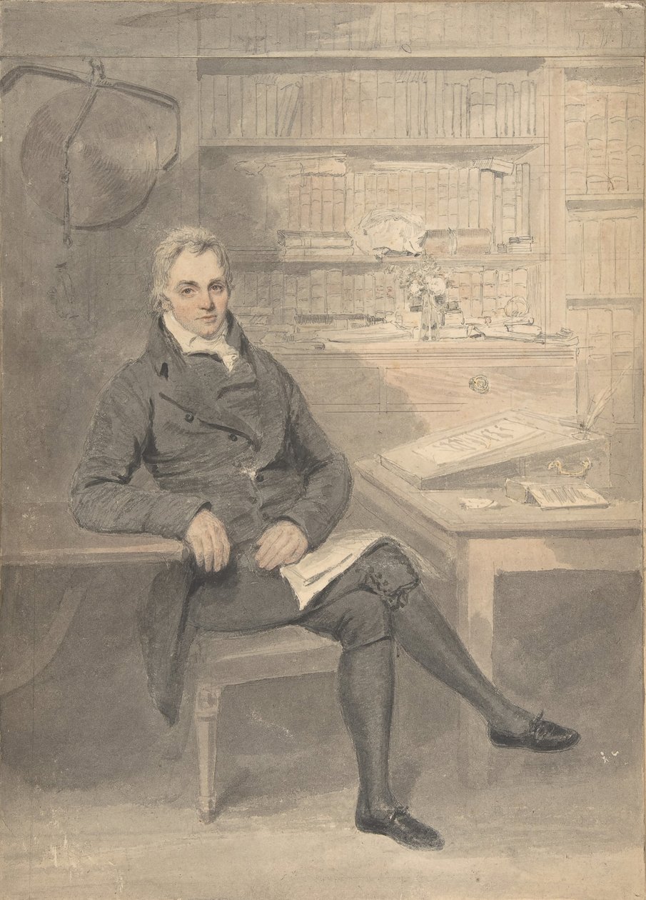 Porträt eines Mannes, vor einem Schreibtisch sitzend, 1795-1800 von Henry Edridge