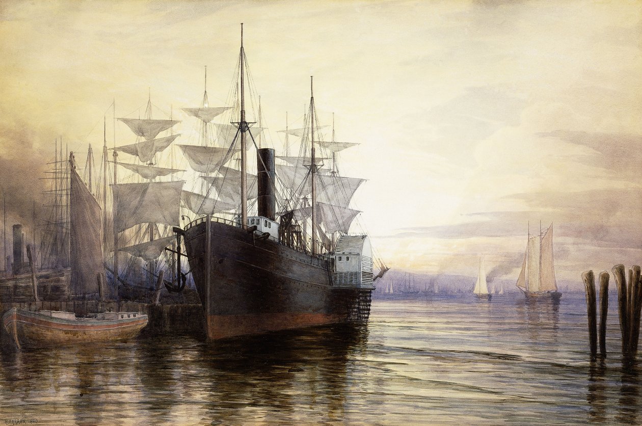 Sonnenuntergang, New Yorker Hafen, 1880 von Henry Farrer