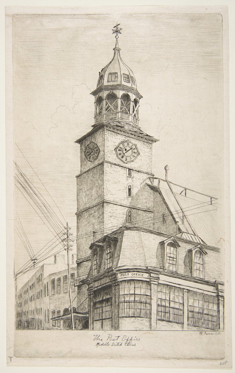 Das Postamt, Middle Dutch Church, aus "Szenen des alten New York" von Henry Farrer