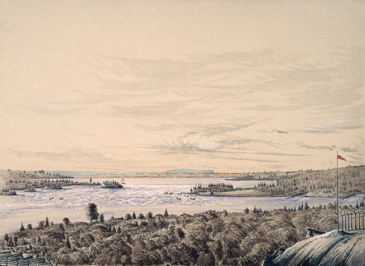 Sault de Ste. Marie zwischen den Seen Huron und Superior, 1842 von Henry Francis Ainslie