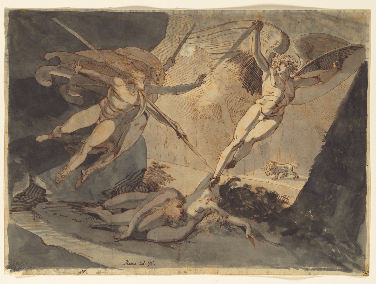 Satan erschrickt vor dem Berühren von Ithuriels Speer von Johann Heinrich Füssli