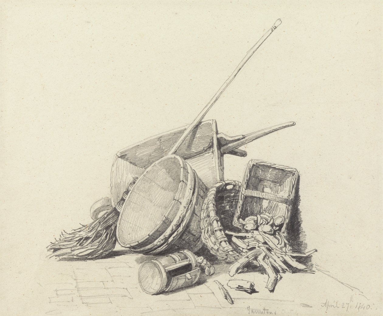 Stillleben mit Schubkarre und Körben, 27. April 1840 von Henry Harris Lines