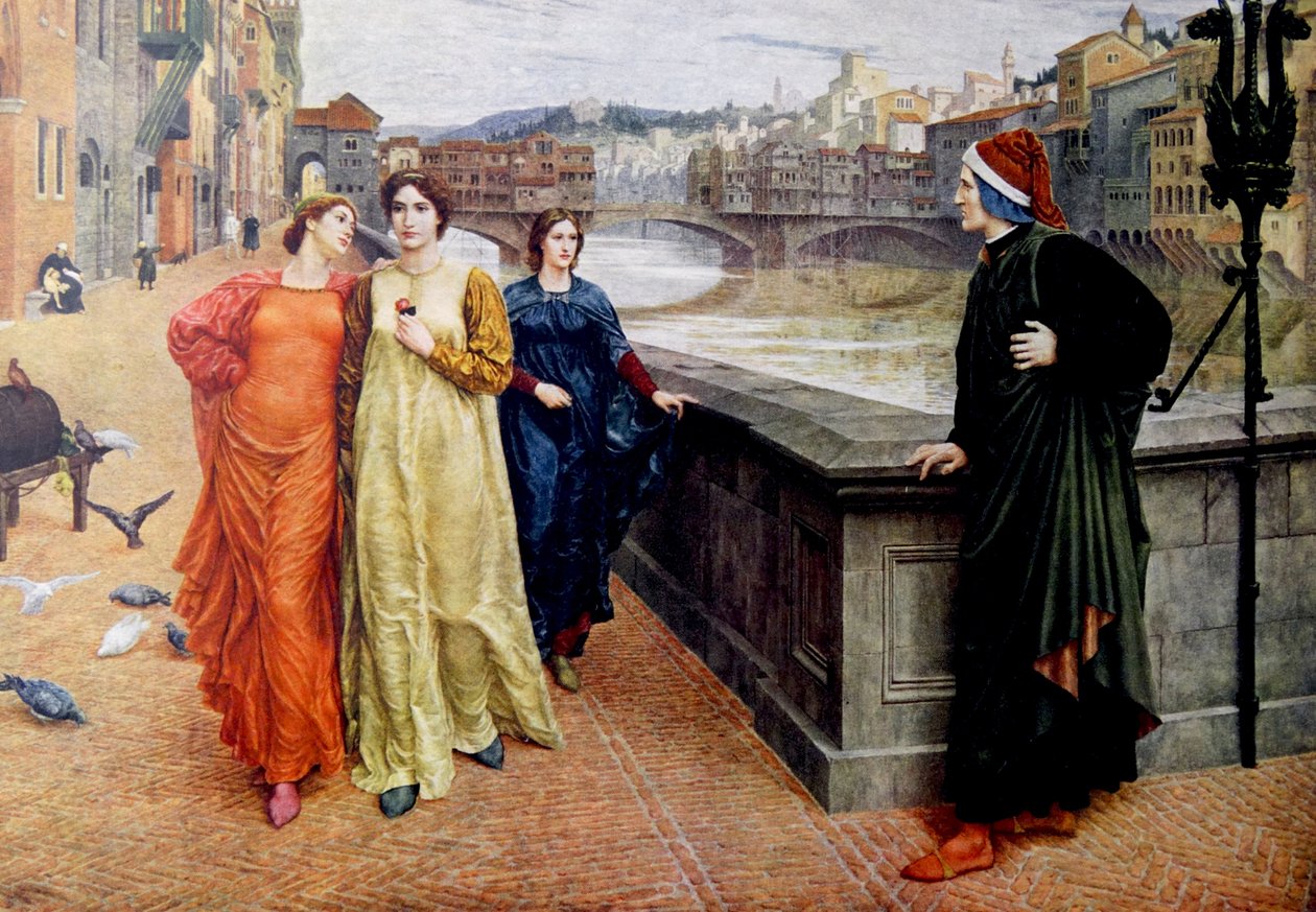Dante Alighieri trifft seine Muse Beatrice Portinari in Florenz von Henry Holiday