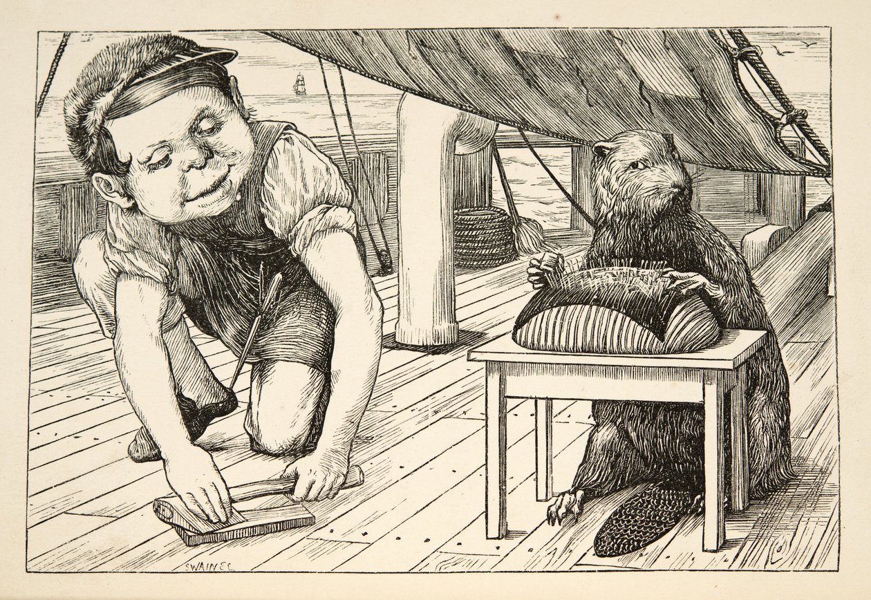 Der Biber schaute immer in die entgegengesetzte Richtung, aus Die Jagd auf den Snark, eine Agonie in acht Anfällen, von Lewis Carroll, veröffentlicht 1876 von Henry Holiday