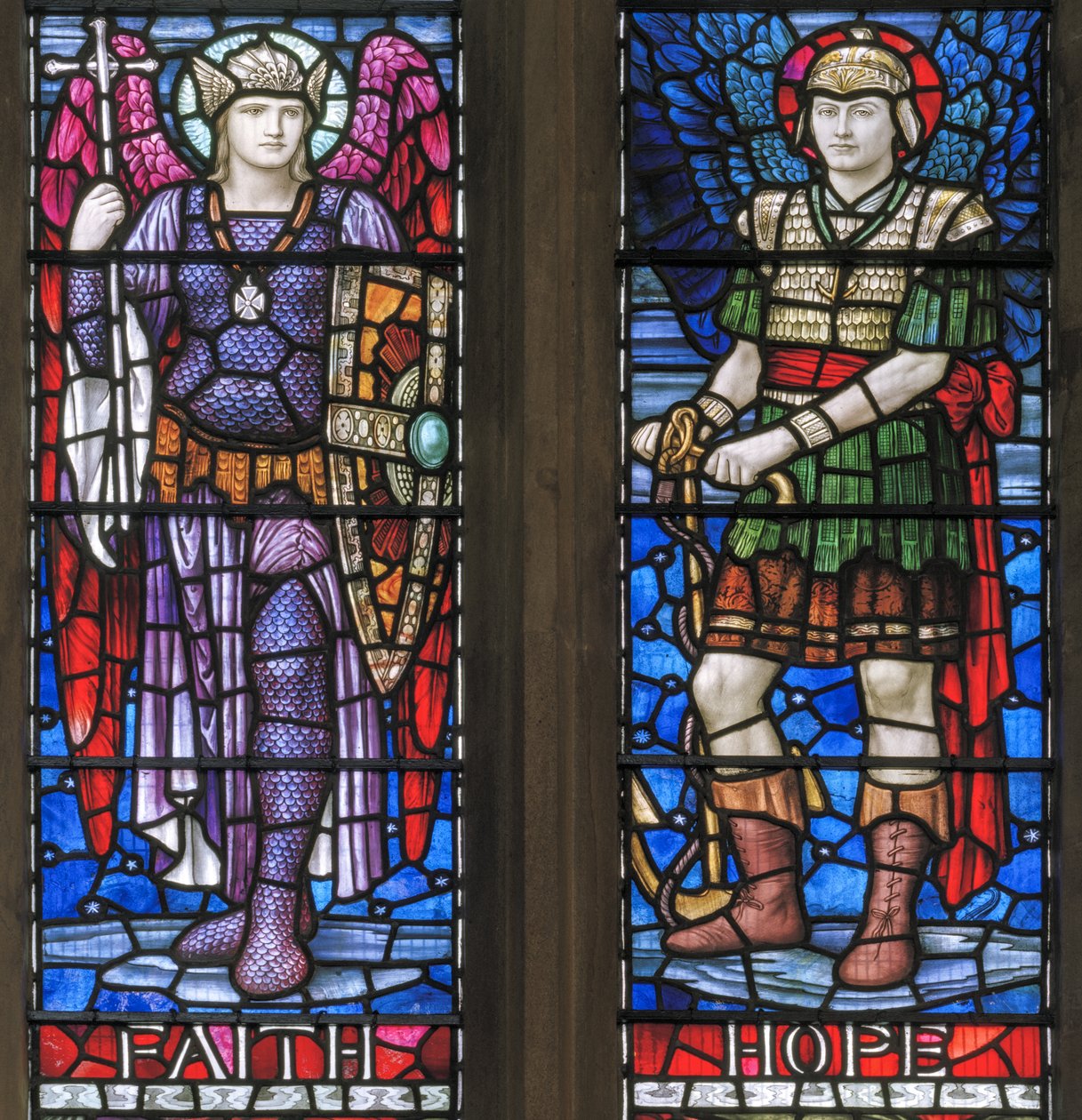 Yeovil, St. Johannes der Täufer, Glaube & Hoffnung, 1917-18 von Henry Holiday