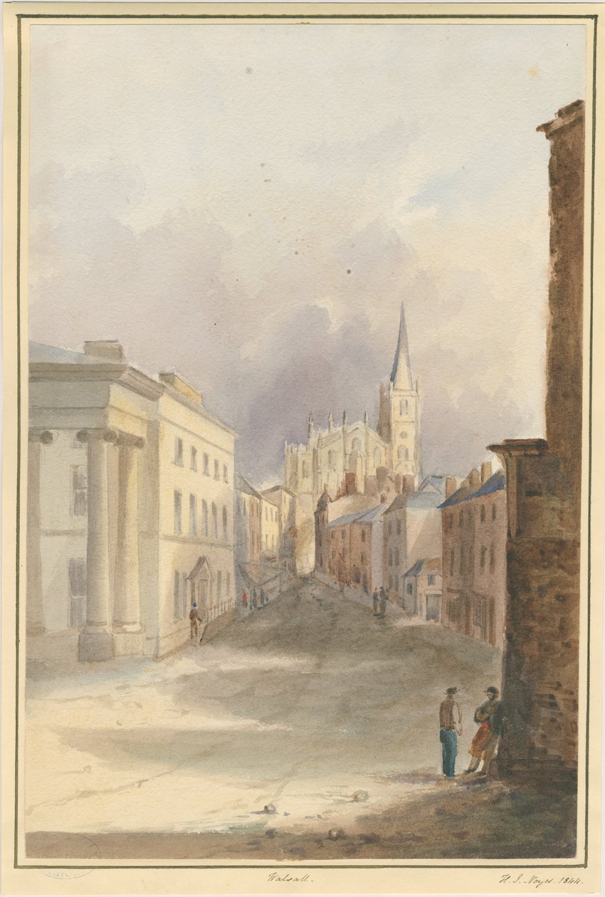 Walsall Stadt und Kirche: Aquarell, 1844 von Henry James Noyes