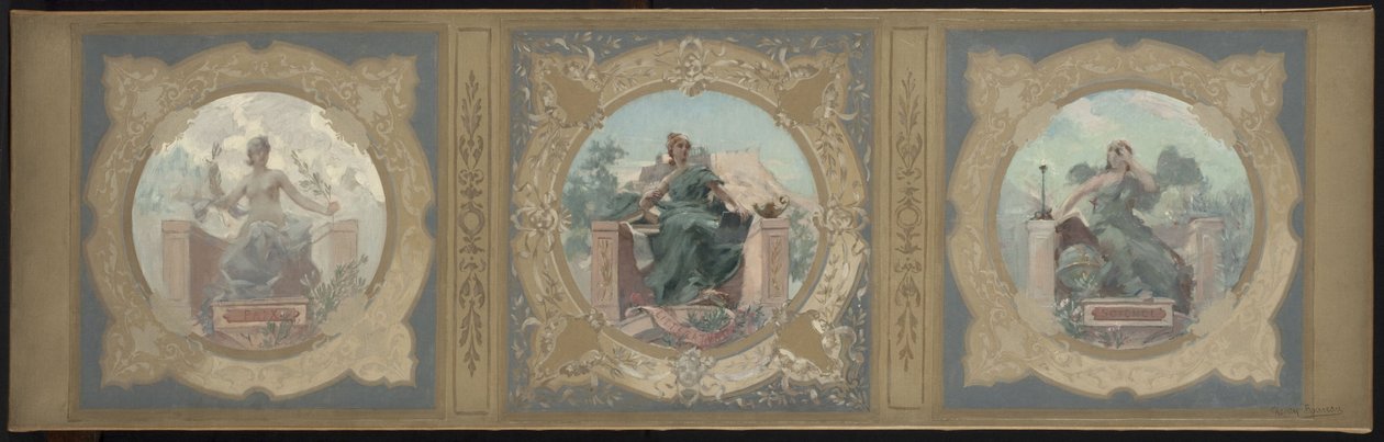 Skizze für die Lobau-Galerie im Pariser Rathaus: Frieden. Literatur. Wissenschaft, 1890 von Henry Jean Louis Boureau