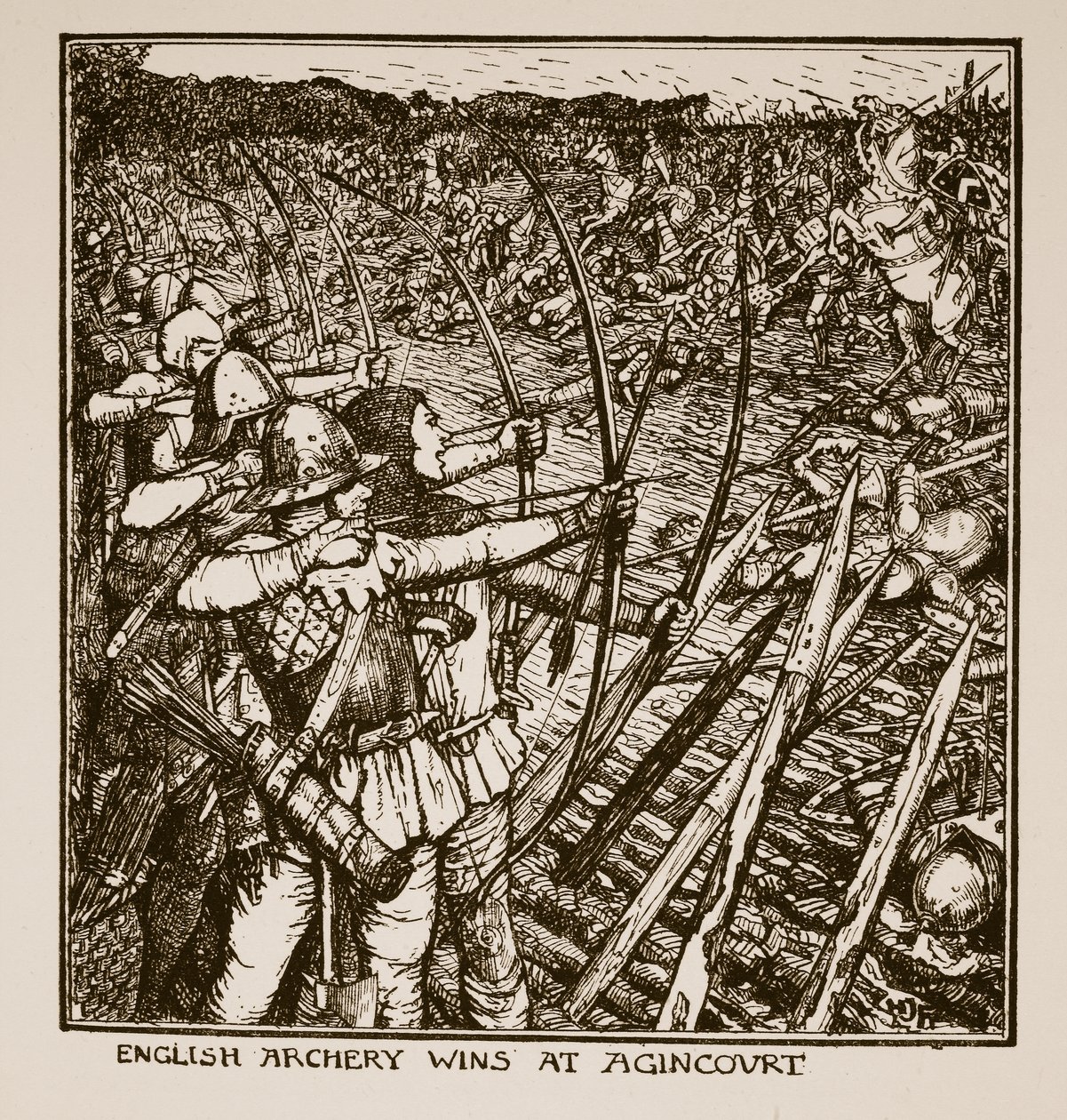 Englische Bogenschützen siegen bei Agincourt, Illustration aus 
