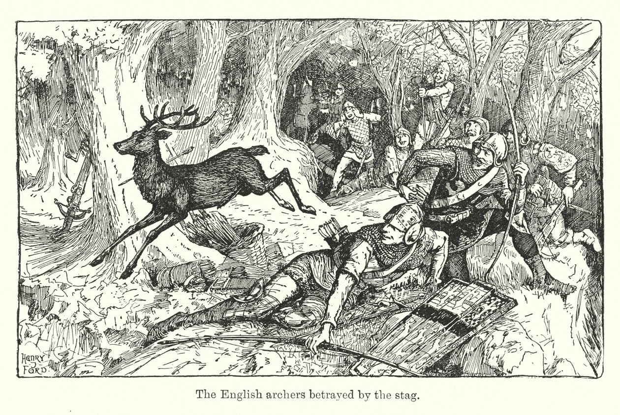Die englischen Bogenschützen vom Hirsch verraten von Henry Justice Ford