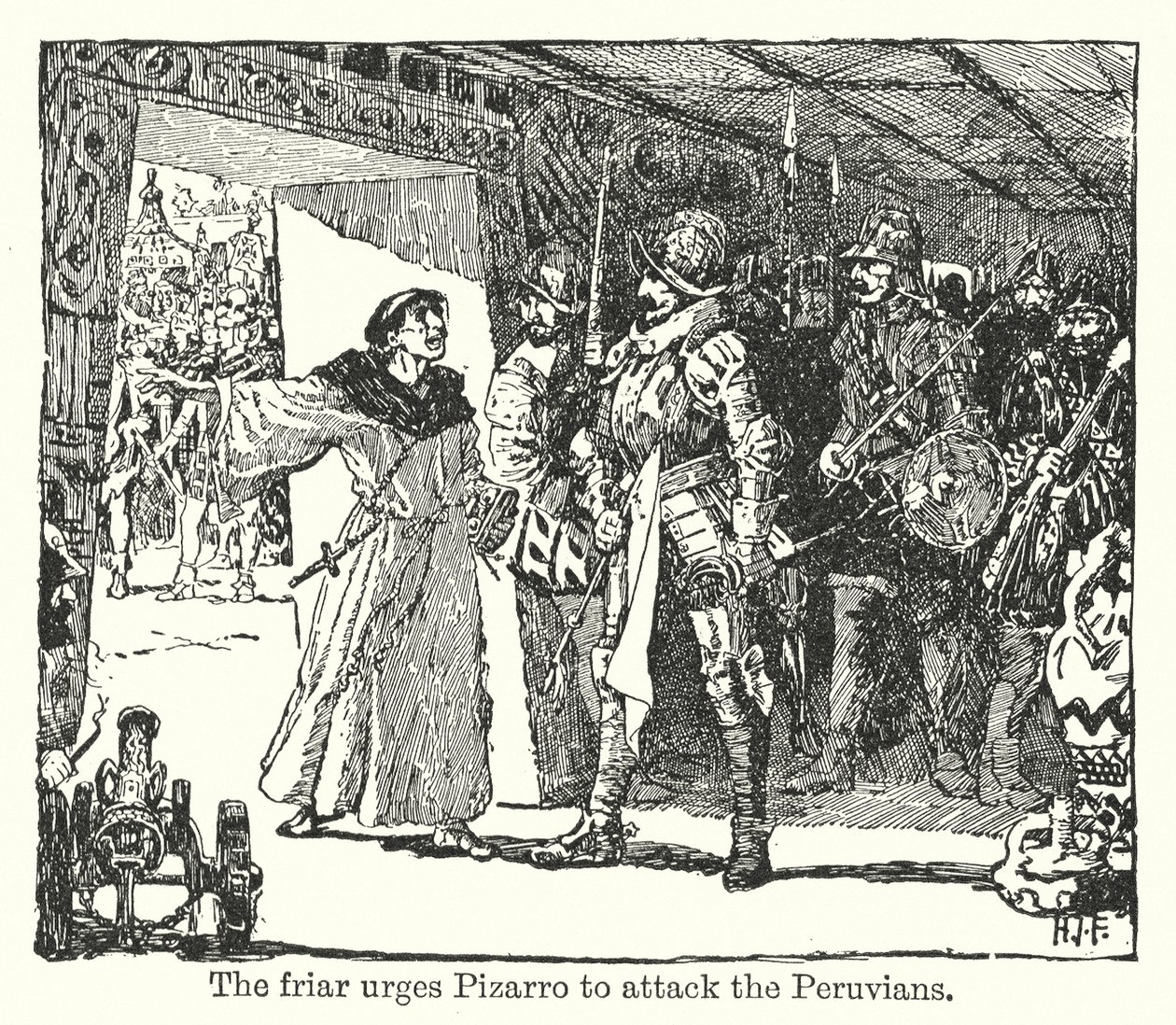 Der Mönch drängt Pizarro, die Peruaner anzugreifen von Henry Justice Ford