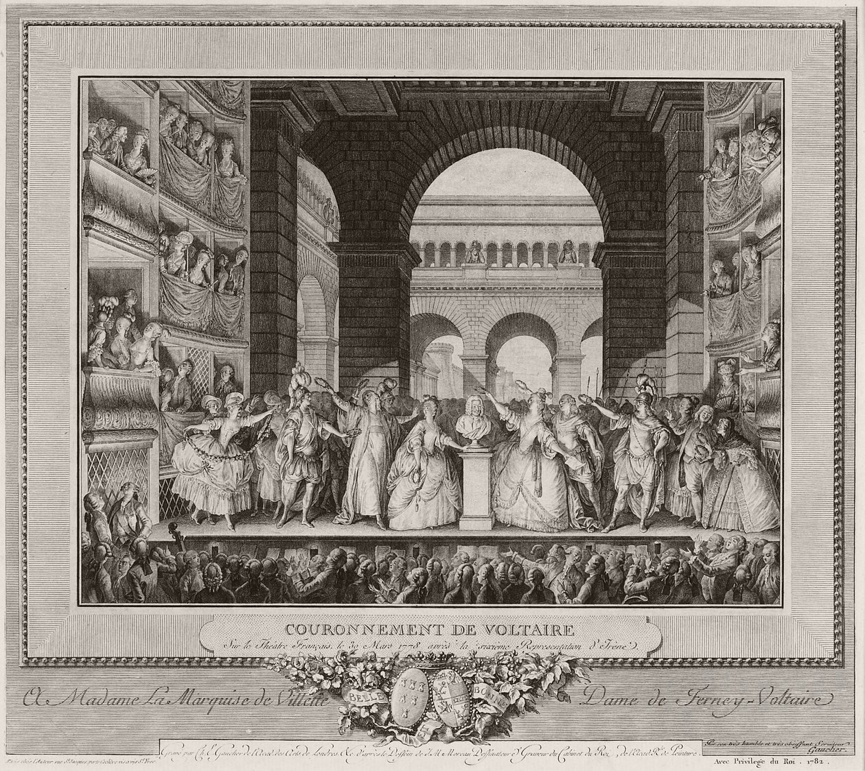 Krönung von Voltaire im Théâtre Français, am 30. März 1778, nach der sechsten Aufführung von Irene von Henry Le Jeune