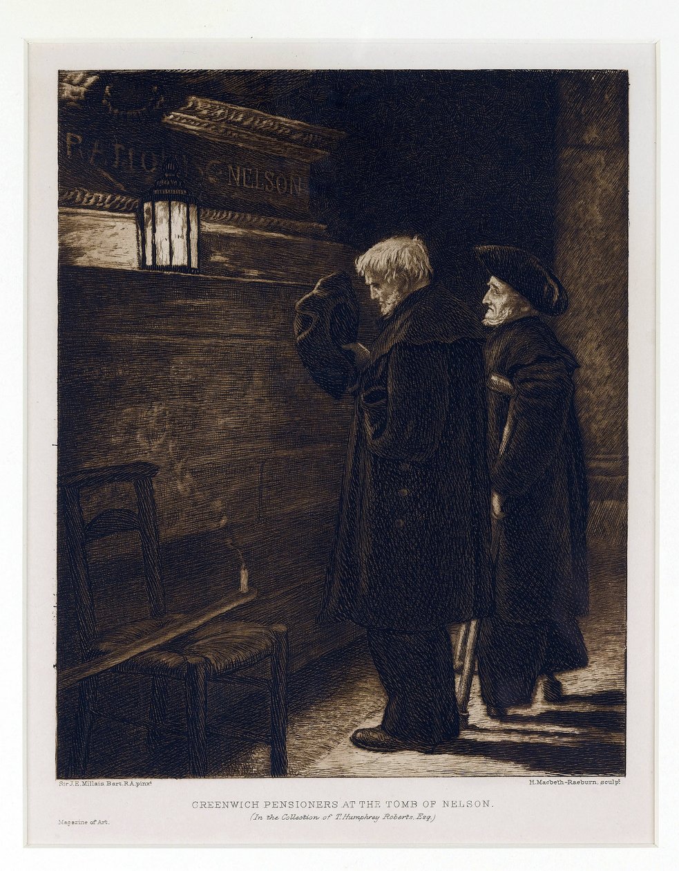 Zwei Bewohner des Greenwich Hospital, gesammelt vom Grab von Horatio Nelson (1758-1805) in der Krypta der St. Paul