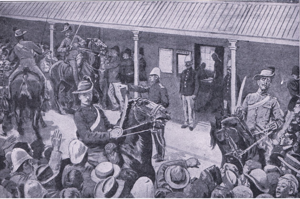 Koloniale Verstärkungen für Südafrika: Ein Ansturm von Bewerbern für die Einschreibung in Sydney, aus After Pretoria: Der Guerillakrieg veröffentlicht von Harmsworth Bros Limited, 1901 von Henry Marriott Paget