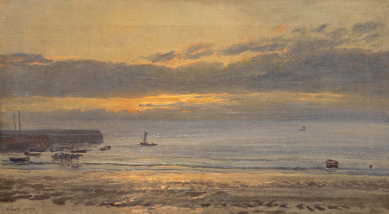 Vor Sonnenaufgang, Scarborough - Niedrigwasser, 1878 von Henry Moore